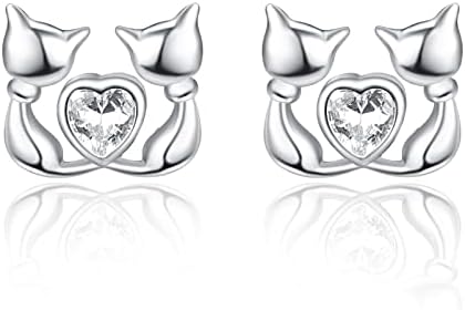 KINGWHYTE Cat/Dolphin/Butterfly/Horse/Elephant/Owl/Dog/Giraffe/Dinosaur/ Paw Print Earrings 925 Sterling Silver Cute Animal Earrings Jewellery Gifts for Animal Lovers Women Girls Friends