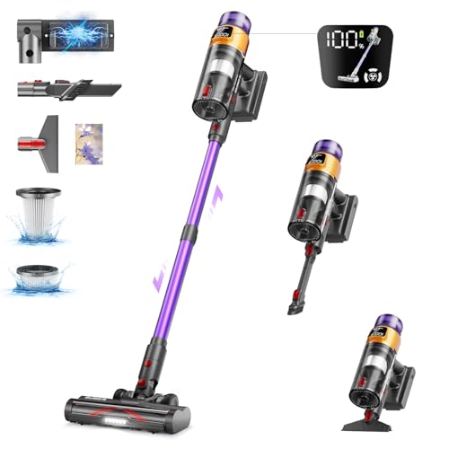 41RAFiHU28L Aspirapolvere Senza Fili 45Kpa/550W/65Min, Scopa Elettrica Senza Fili da 1,8L, Schermo Animato OLED & Spazzola Antigroviglio Migliorata, Aspirapolvere Ricaricabile a Parete, Adatto per Tappeti/Capelli