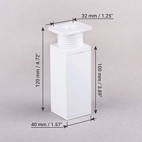 Patas regulables para muebles en aluminio blanco con perfil angular de 40x40 mm y tornillos 4