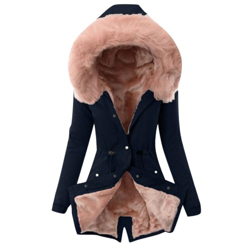 Manteau Femme Hiver Chaud Épais À Capuche Fourrure Blousons Laine Manche Longue Fermeture éclair Matelassée avec Boutons Casual Veste Chaude Chic et...