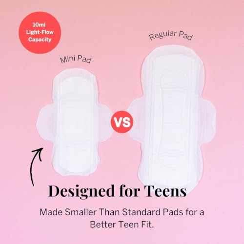 Image of Pixie Organic Cotton Ultra Thin Mini Pads Teens - Liners with Wings - Light Absorbency Menstrual Pads - Hypoallergenic, Unscented & Biodegradable for Feminine Care - 32 Count