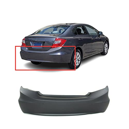 FitParts Compatible With Rear Bumper Cover 2012 Honda Civic Sedan DX EX EX-L LX GX HF Hybrid 12. New, Primed and Ready for Paint. W/o Parking Aid Sensor Holes. W/o Tow Hook Hole.