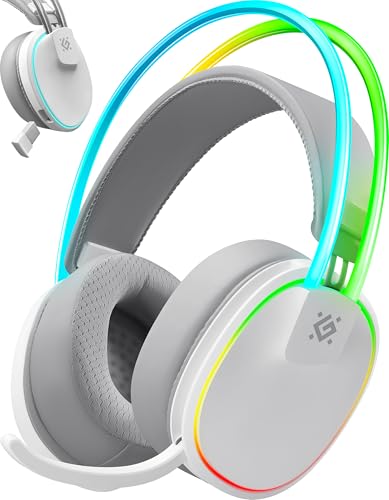 Defender Tsunami Wireless Gaming Headset 40h Akkulaufzeit 2.4GHz+BT(30ms) 7.1 SurroundSound Kopfhörer Mit Mikrofon mit Noise-Cancelling Kompatibel für PS5/PS4/Switch PC Headset Weiß