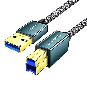 J·LONG USB 3.0 A Male to B Male Cable 0.5M, Superspeed Braided USB 3.0 Type A to B Cable Compatible with Printers,Docking Station,External Hard Drivers,Scanner, Hub and More Devices (50cm)