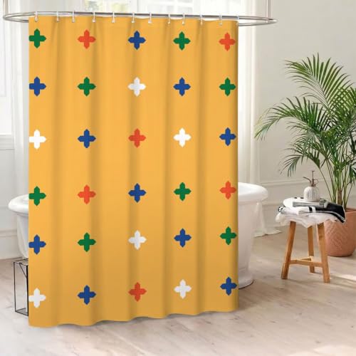 Rideau de douche pour baignoire jaune et bleu dans votre bain