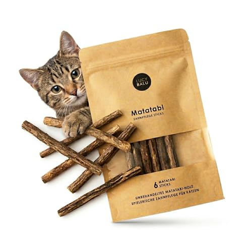 LucyBalu 6x Matatabi Sticks für Katzen | Katzen Zahnpflege Natur |Kauknochen für Katzen Mundgeruch | Katzen Sticks aus Matatabi Holz | Katzen Zahnbürste | Matatabi Katzenspielzeug Selbstbeschäftigung