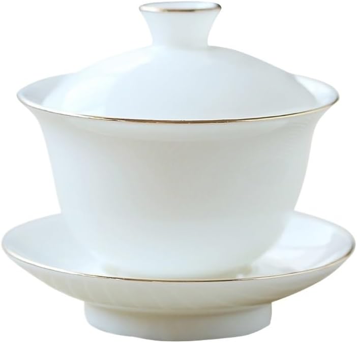 Jade White Porcelain Tea Tureen Chinese Ceramic Cover Bowl with Lid Making