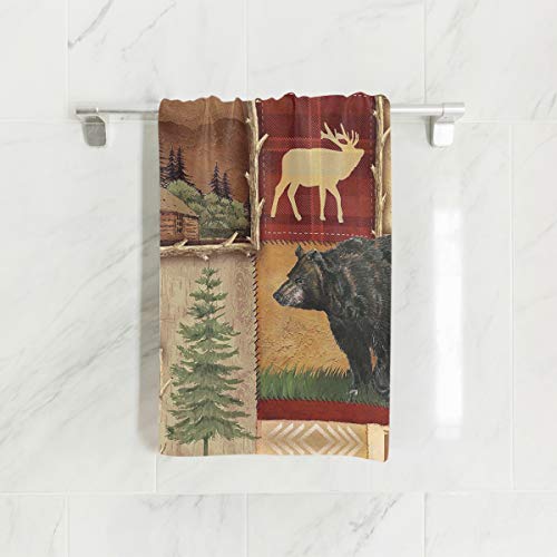 Lodge Style Northwoods Cabin 100% Microfiber Hand Bath Towel Hotel And Spa Bath Towel 15X30 Inches Luxury Soft Absorbent Multipurpose Use Gym Sports Workout Towels For Fitness,Yoga,Pool,Golf,Camping #TOP1