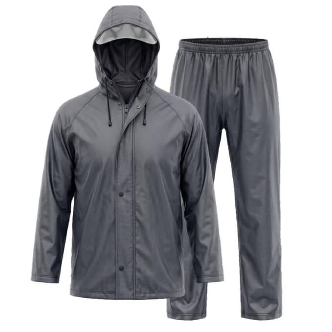 Image of GRECIILOOKS Men`s Raincoat | raincoat For men Waterproof with Hood | Rainsuit with Drawstring & heavy duty zippers | rain coat for Mens with Transparent Visor