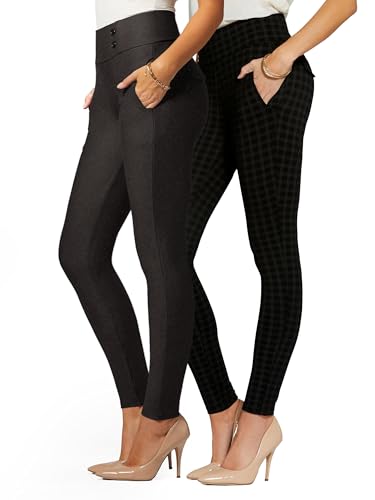 Conceited 2-Pack Stretch Slacks for Women - Wear to Work - Slim Leg Dress Pants with Pockets - Book Smart, Charcoal - (Small)
