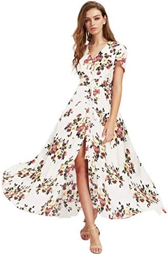 Milumia Women Button Up Floral Print Party Split Flowy Maxi Dress White Flroal XX-Large