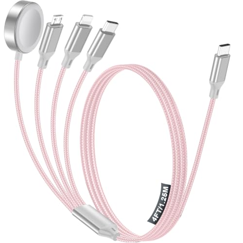 Image of Multi Charging Cable for Apple Watch Charger /iPhone /Samsung Charger,Type C /Lightning /iWatch /Micro Charger Cord for iWatch Ultra /10-2 /iPhone /Galaxy /Airpods,Travel Essentials[1.2M]-Pink