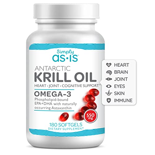 As-Is Simply 550Mg Antarctic Krill Oil | 180 Softgels | Phospholipid Bound Omega-3S Epa & Dha | Naturally High In Powerful Antioxidant Astaxanthin | No Fishy Reflux #TOP4