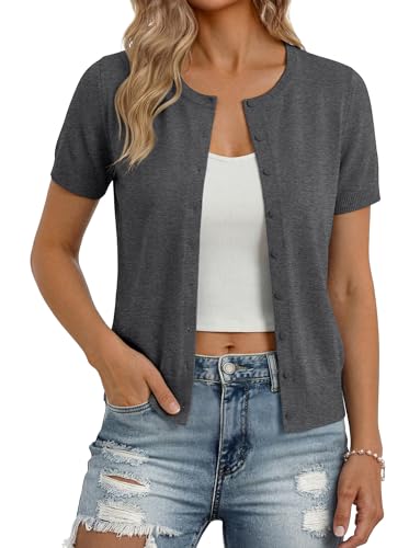 Image of GRACE KARIN Women Short Sleeve Cardigan, 2026 Summer Knitted Sweater Tops, Basic Crew Neck Crop Outfits