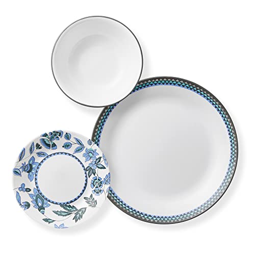 Corelle 18-Piece Dinnerware Set, Service For 6, Lightweight Round Plates And Bowls Set, Vitrelle Triple Layer Glass, Chip Resistant, Microwave And Dishwasher Safe, Veranda #TOP2