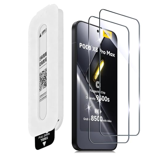 Aerku Schutzfolie für Xiaomi Mi Poco X8 Pro Max für Panzerglas, 9H Festigkeit Anti-Kratz Folie, 0,33 mm Ultra-Dünn Bildschirmschutzfolie, Berührungsempfindlich, Blasenfrei, mit Schnellmontage, 2er-Pack
