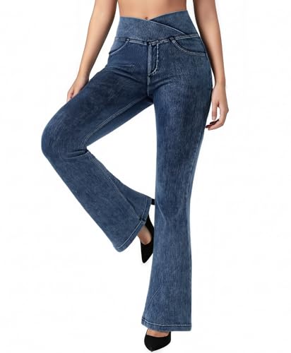 BRXL Stretchy Jeans for Women Flare Jeggings Leggings with Pockets Bell Bottom Crossover Pants Bootcut
