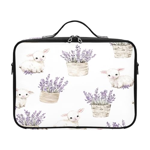 zyrtty Travel Makeup Train Case Lavender Lamb Pattern Cosmetic Organizer Portable Storage Bag with Adjustable Dividers for Cosmetics Brushes Toiletry Jewelry Digital Accessories
