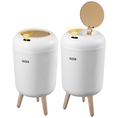 VZZNN 2 Pack Automatic Motion Sensor Trash Cans, 3 Gallon / 11L Touchless Trash Bins with Removable Legs, Slim Waterproof Design for Bathroom, Kitchen, Bedroom, and Office - White