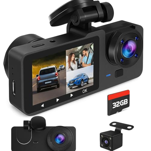 DashCam Front and Rear with WiFi & GPS – Wireless Dash Camera for Cars with Night Vision, Parking Mode, G-Sensor, Loop Recording – Includes 32GB SD Card