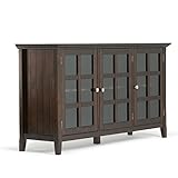 SIMPLIHOME Bedford SOLID WOOD Universal TV Media Stand, 53.9 inch Wide, Living Room Entertainment Center, Storage Cabinet with Glass Doors, for Flat Screen TVs up to 60 inches in Dark Tobacco Brown