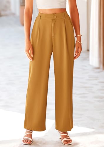 PRETTYGARDEN Wide Leg Pants for Women Trendy 2026 Fall High Waisted Business Casual Outfits Work Pant Trousers (Brown Yellow,XX-Large) — view 6