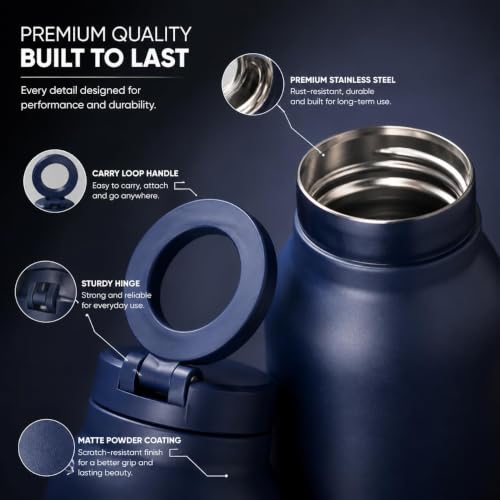 Image of Magnetic Phone Holder Water Bottle with Built-in Mobile Stand, Flip Lid and Carry Ring, Reusable Drinking Bottle for Gym, Travel, Office, Cycling, Workout and Everyday Hydration Needs