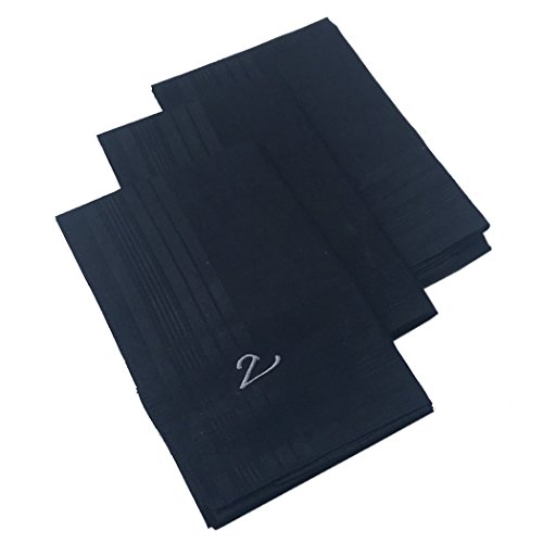 OWM Handkerchief Pack of 3 Cotton Embroidered Initial Monogram Handkerchief Men (A, Black)