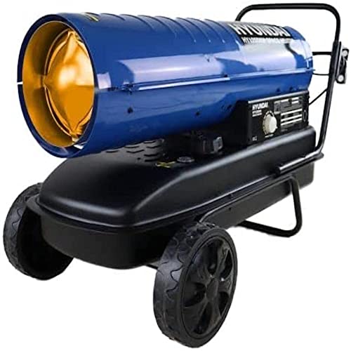 Hyundai 125000 BTU 37 kW Diesel Space Heater Dual Fuel Kerosene or Diesel Portable Industrial Heater with Thermostat Wheels and Large Tank
