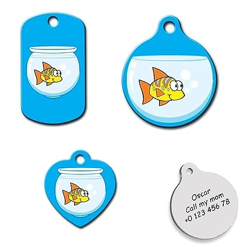 Gold Fish Personalized Dog Tag - Custom Name Tag - ID Tag for Dog & Cat - Customized Pet Tags - Dog & Cat Name id Tag - Dog Name Tag - Engraved Dog Tag (Circle)