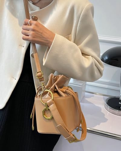 Image of Casual Bucket Bag Trendy Crossbody Bags For Women Vegan Leather Handbags Elegant Clutch Purses Women's Evening Bag