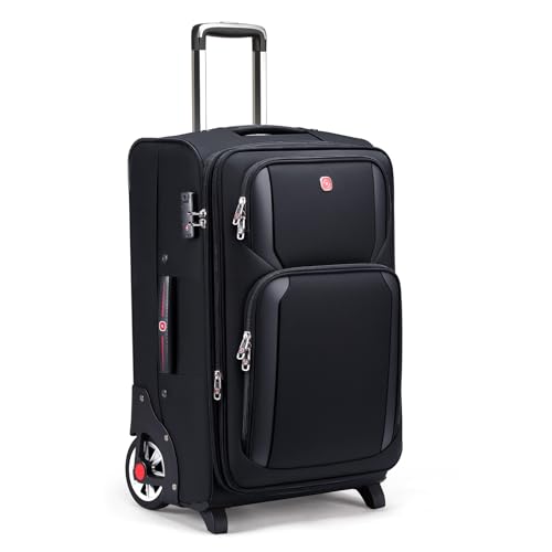 ROPLUS Laduga Softside Expandable Luggage with Large Steel Wheels Checked-Luggage Suicase (Black, 29-Inch)