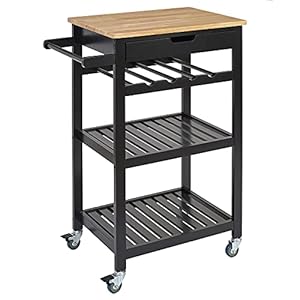 Home Deco Factory HD7102 Desserte à roulettes, Rangement Nomade Cuisine Salle à Manger, Noir-Bois, 40×62,5×85,5 cm