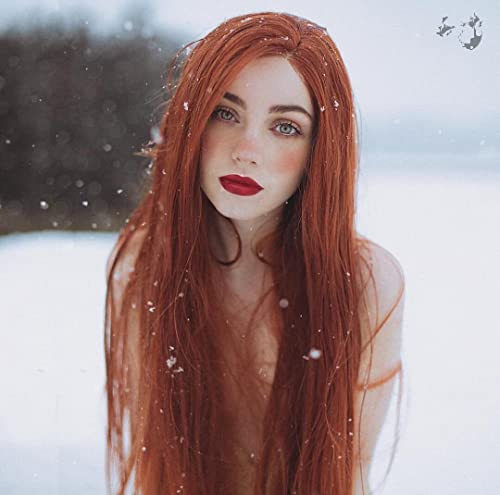 Xiweiya Long Cooper Red Straight Synthetic Red Wavy Lace Front Wigs Middle Part Wig Soft Hair Replacement Wig for Women Drag Queen Makeup 24 inch - Image 2