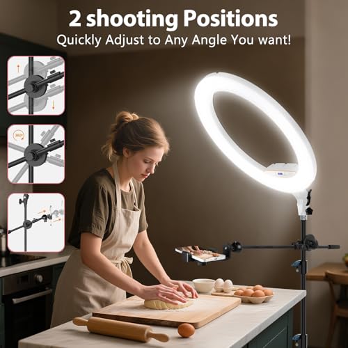 Ring Light 22inch Kit: Ring Light Tripod for iPhone ipad,with 75" Tripod/LCD Display/4 Phone Tablet Clips/2 USB Ports,LED RingLight for Barber Makeup Tattoo TikTok Video Recording Vlog (White)