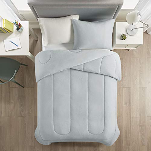 Image of Comfort Spaces Rolland Comforter Set-Casual Heathered Design, Ultra Soft Knit Cover All Season Down Alternative Cozy Bedding with Matching Shams, Twin /Twin XL(66 inchx90 inch), Cotton Jersey Grey 2 Piece