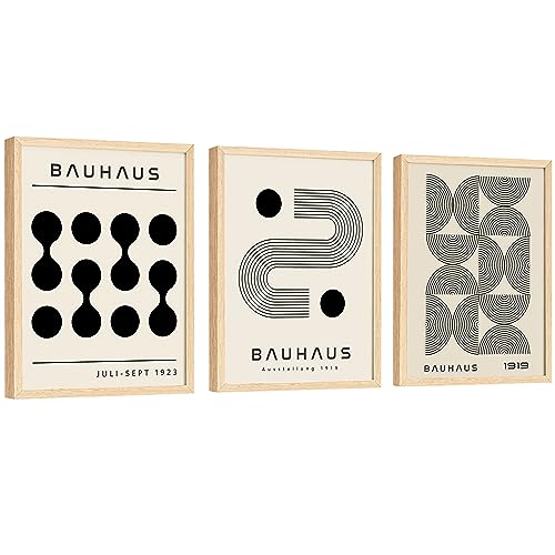EXCOOL CLUB Neutral Abstract Wall Art - 12x16 Bauhaus Poster, Mid Century Modern Wall Decor, Abstract Art Black and White Geometric Prints (UNFRAMED)