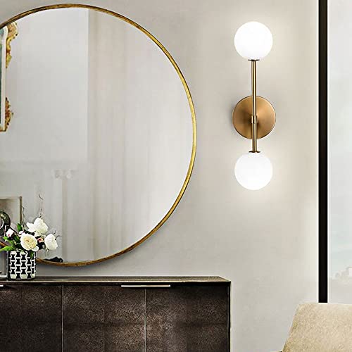 Aplique de pared de 2 luces con globos de vidrio y estructura de metal dorado estilo nórdico 4