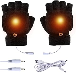 USB Heated Gloves,Unisex Mitten Winter Hands Warm Laptop Gloves, Women's & Men's USB Heated Gloves, Knitting Heating Hands Full & Half Fingerless for Women Men - Washable