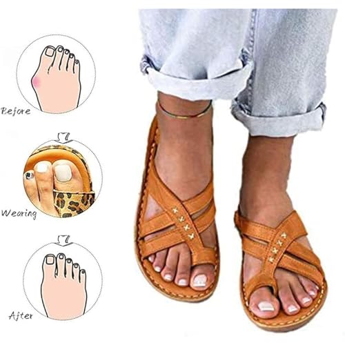 Yytcsjz Sandals Women Wedge Shoes, Artificial Leather Cross Straps Toe Ring Open Toe Slip-on Flip Flops, Big Toe Bone Valgus Corrector Slippers, for Girlfriends and Mother4