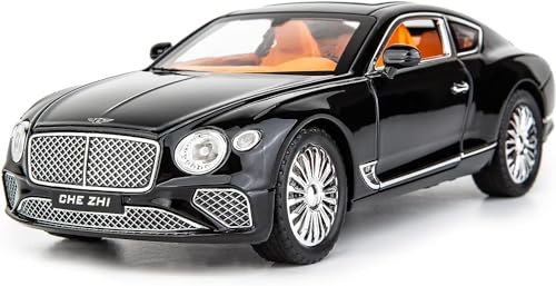 Image of 1:24 Bentley Continental GT Scale Die-cast Alloy Pull Back Toy Car for Kids Openable Doors Light & Music Big Size Metal Vehicle Realistic Model Car for Boys and Girls Gift Idea (Black)