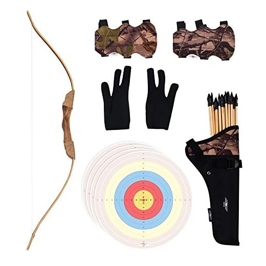 UTeCiA 30 Pcs Complete Archery Set for Kids & Beginners - Safety Rubber Tip Arrow Pack, Handcrafted Wooden Bow, Fabric Quiver, Arm Guard, Finger Glove, Target Sheets - Outdoor and Indoor Shooting Toy