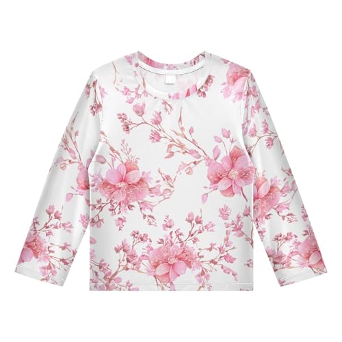 Cherry Blossom Flower Rash Guard Shirt for Boys Sun Protection Shirt for Swimming Pool Beach UPF50+ 5-6T