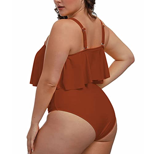 Pink Queen Women Plus Size Swimsuits Tummy Control Ruffle 2 Piece High Waisted Bathing Suit Swimwear2