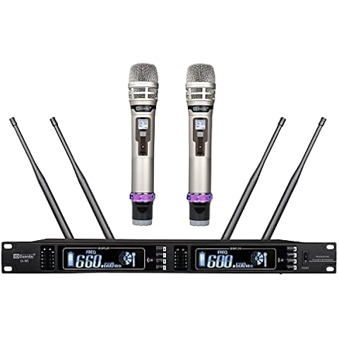 Wireless Microphone System, Guarda Audio 4 Antenna True Diversity Dual UHF Professional Cordless MIC Set, Ideal for DJ, Church, Outdoor Events, Up to Range 1000ft (U-80) Cover