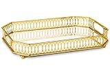 Bar Cart Tray, Decorative Mirrored Tray with Handles, Large Capacity Organizer, Gold