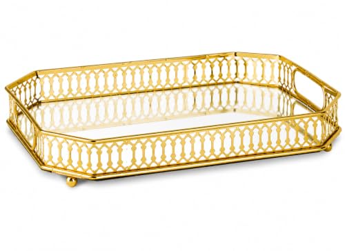Bar Cart Tray, Decorative Mirrored Tray with Handles, Large Capacity Organizer, Gold
