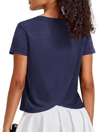 Image of PINSPARK Gym Shirts Women's UPF 50+ Short Sleeve Quick-Drying Blue M