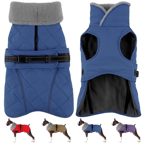 Petglad Dog Coat, Waterproof Dog Winter Jacket with Adjustable Buckle, Reflective Turtleneck Pet Snow Vest Warm Fleece Sweater for Small Medium Large Dogs - Blue, XL