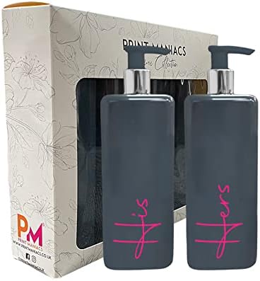 Print Maniacs Mrs Hinch Inspired Signature Grey 500ml Square Reusable Dispenser Bottle Silver Pump Personalised Bathroom Storage Toiletries Set F2 (White, Shampoo and Conditioner)